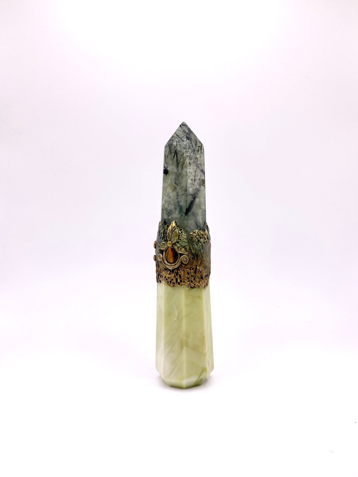 Crystal Energy Wand with Serpentine, Prehnite and Tigers Eye - Metaphysical Wand