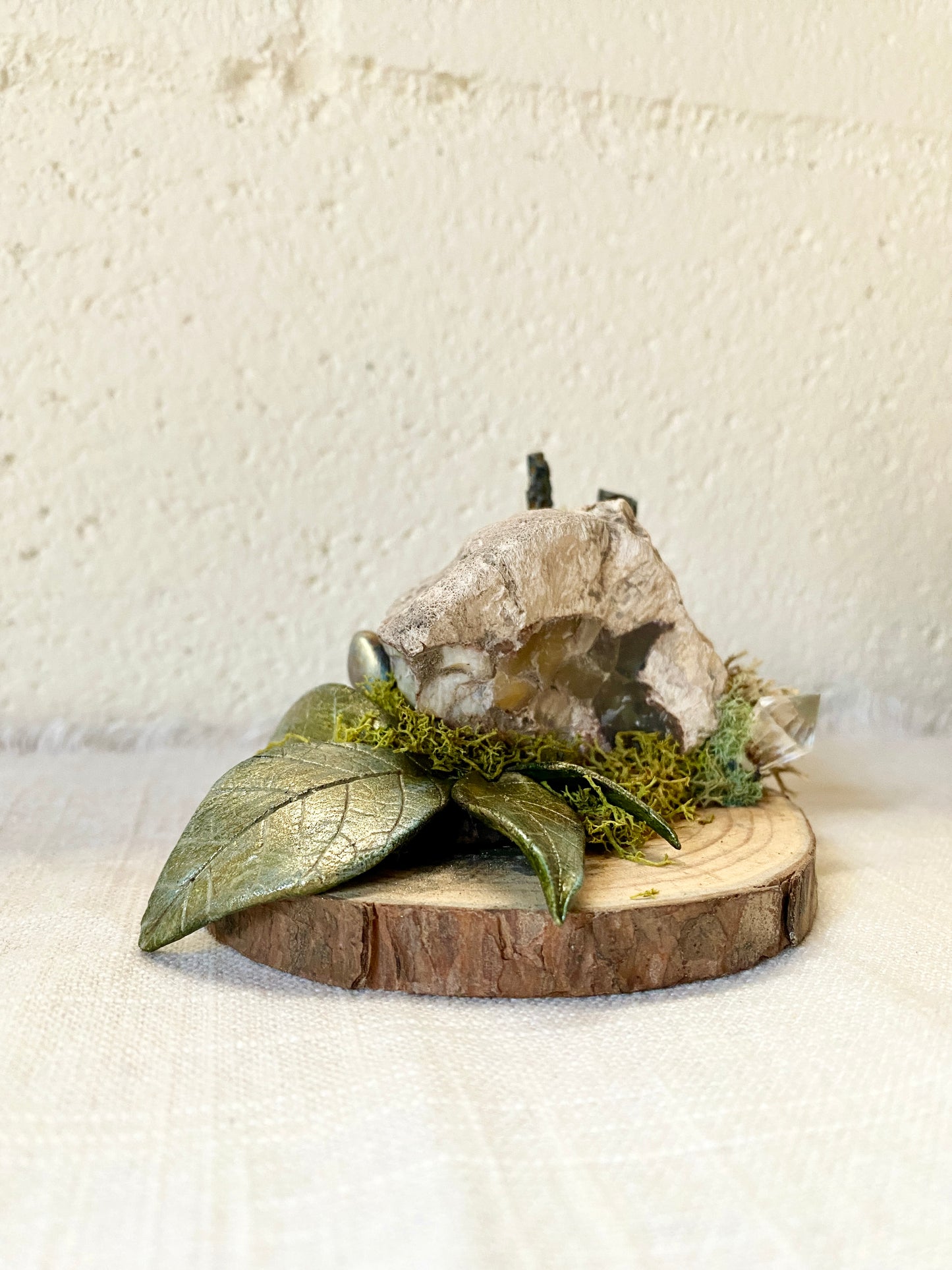 Fairy Rock ~ Thunderegg and Vivianite Crystal Sculpture Inspired Home Decor