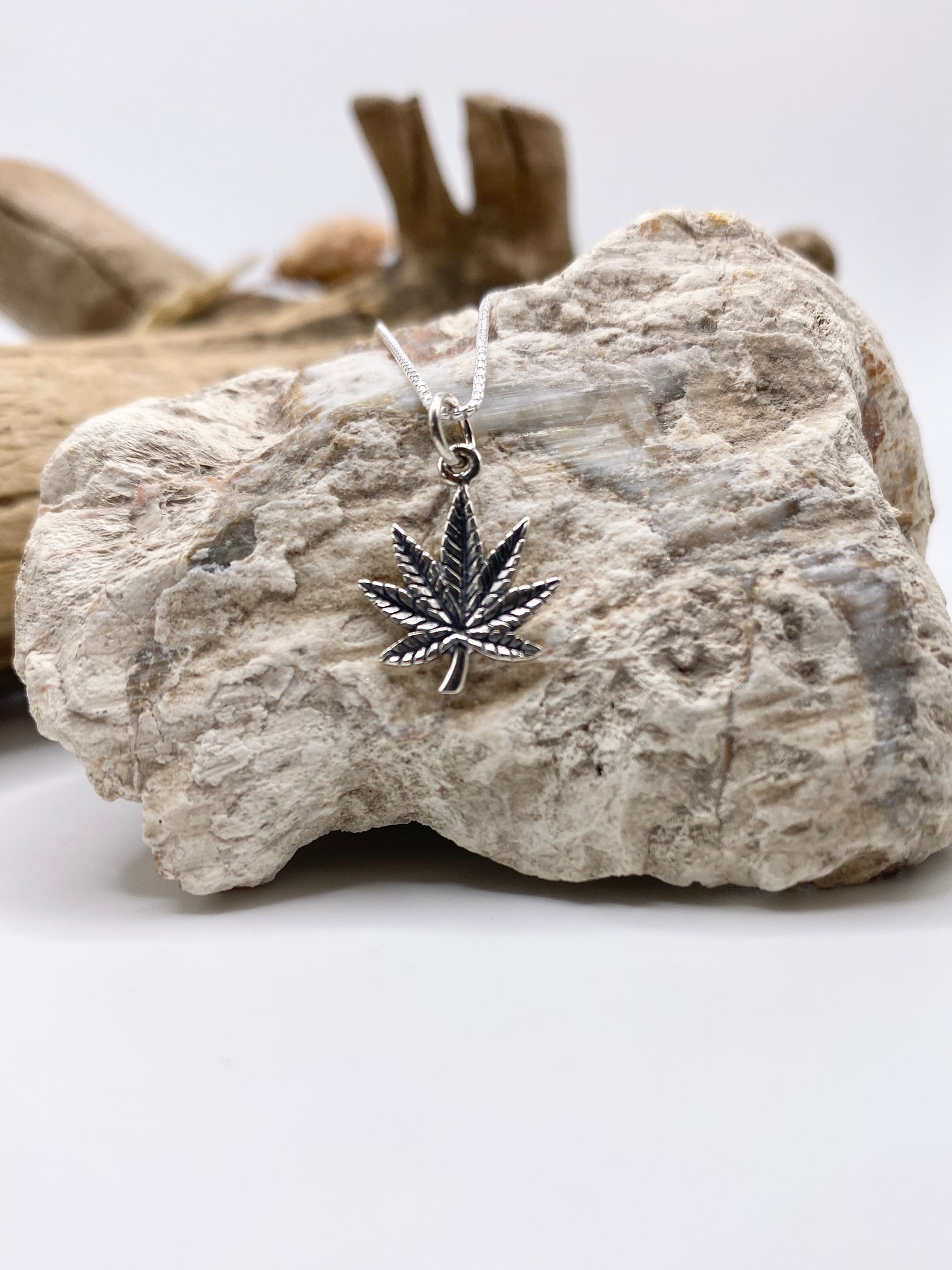 Cannabis Leaf ~ Sterling Silver Charm Necklace - Sacred Symbols Series