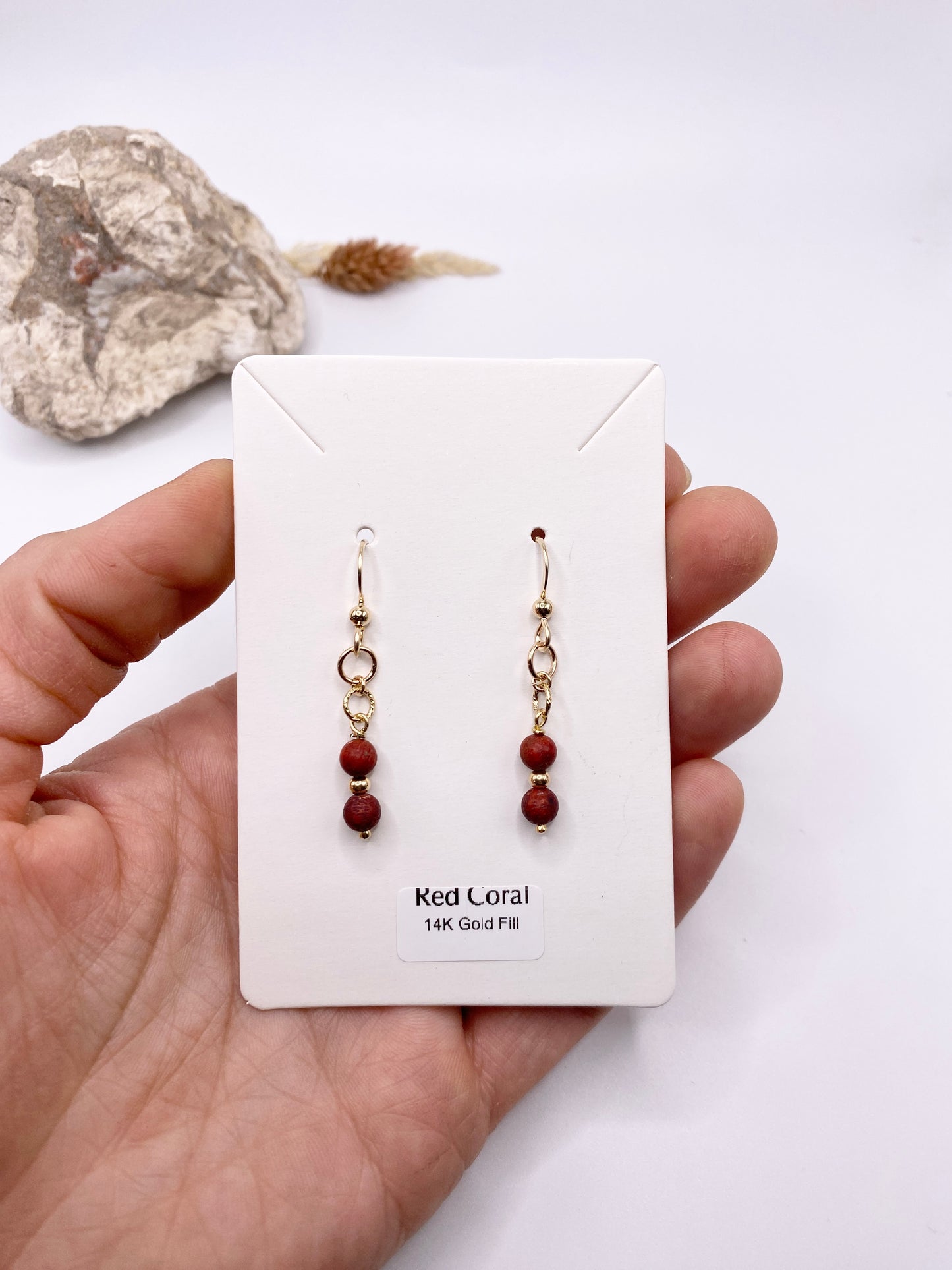 Red Coral Earrings in 14K Yellow Gold Fill
