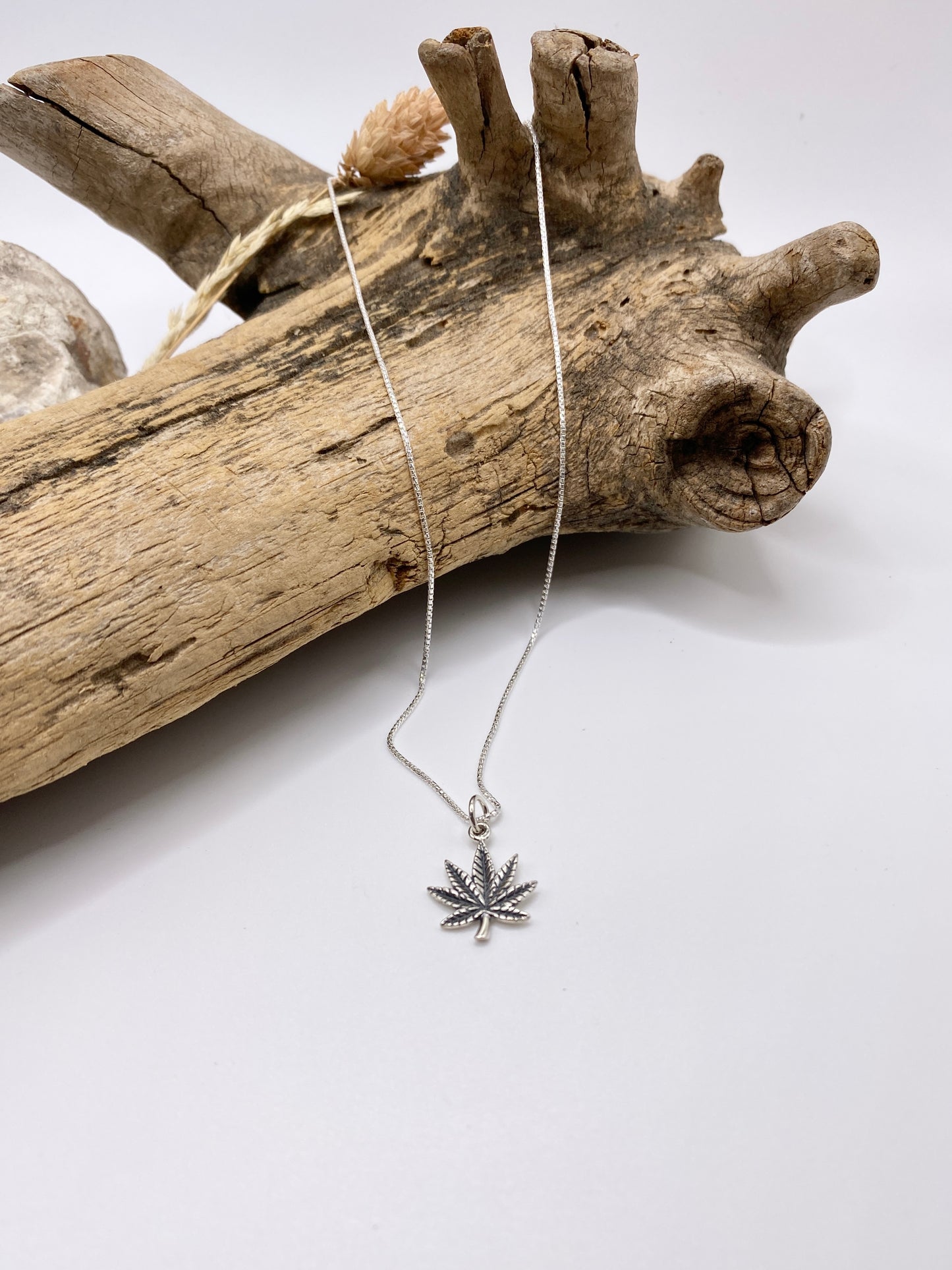 Cannabis Leaf ~ Sterling Silver Charm Necklace - Sacred Symbols Series