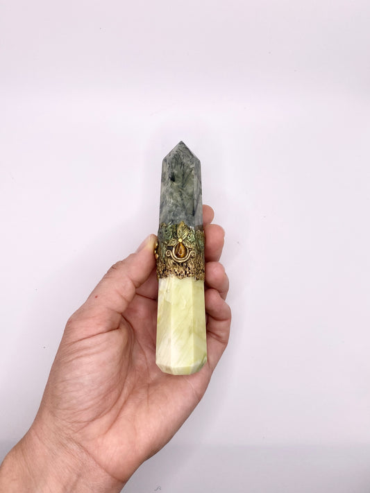 Crystal Energy Wand with Serpentine, Prehnite and Tigers Eye - Metaphysical Wand