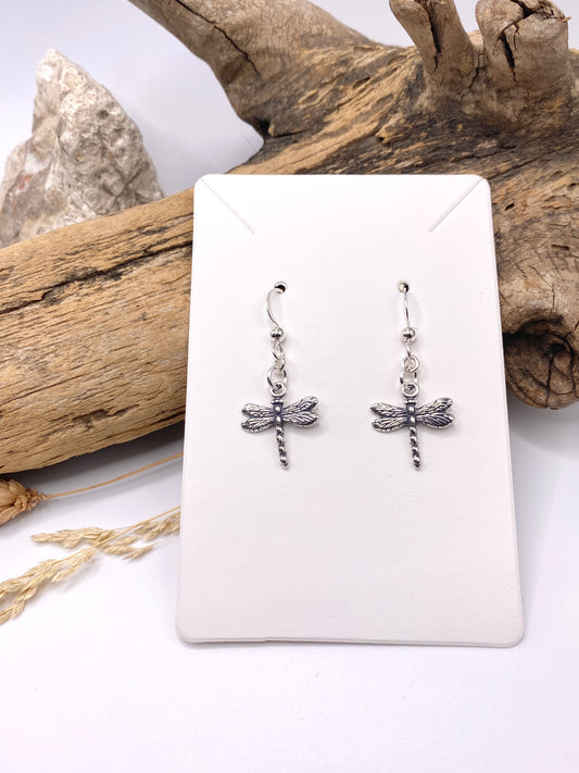 Dragonfly Charm Earrings in Sterling Silver