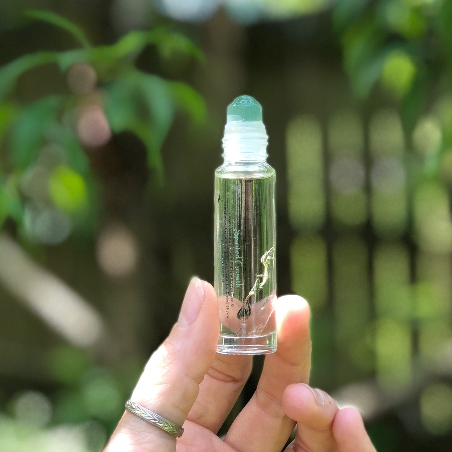 Green Aventurine  "Spirited Growth" Crystalline Inspired Essential Oil Roller - Melalueca Tea Tree and Hawaiian Sandalwood