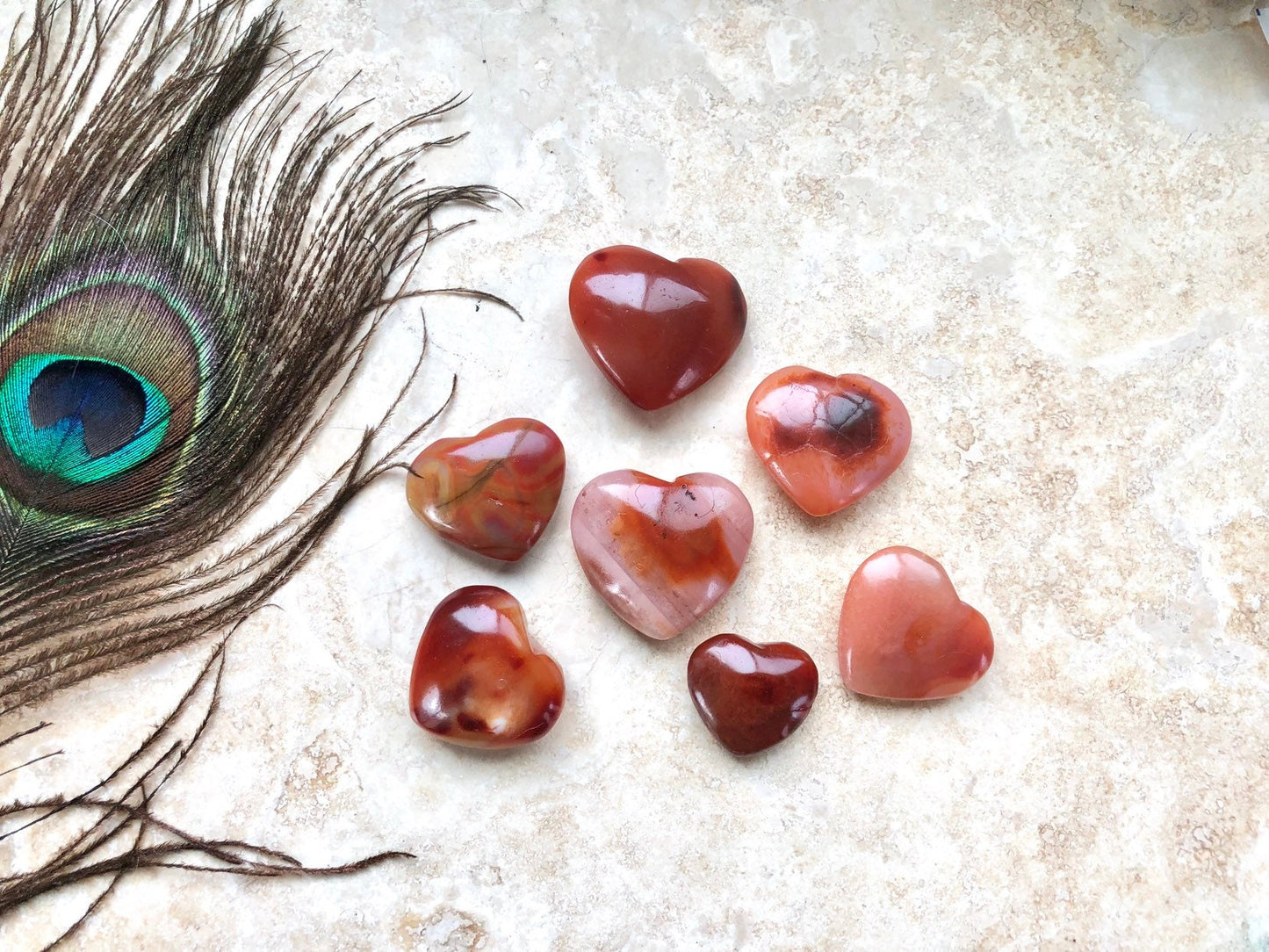Polished Carnelian Heart - Pocket Stone Puff Heart