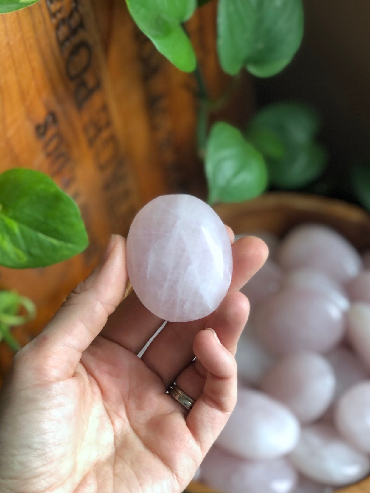 Rose Quartz Palm Stone - One Polished Meditation Stone