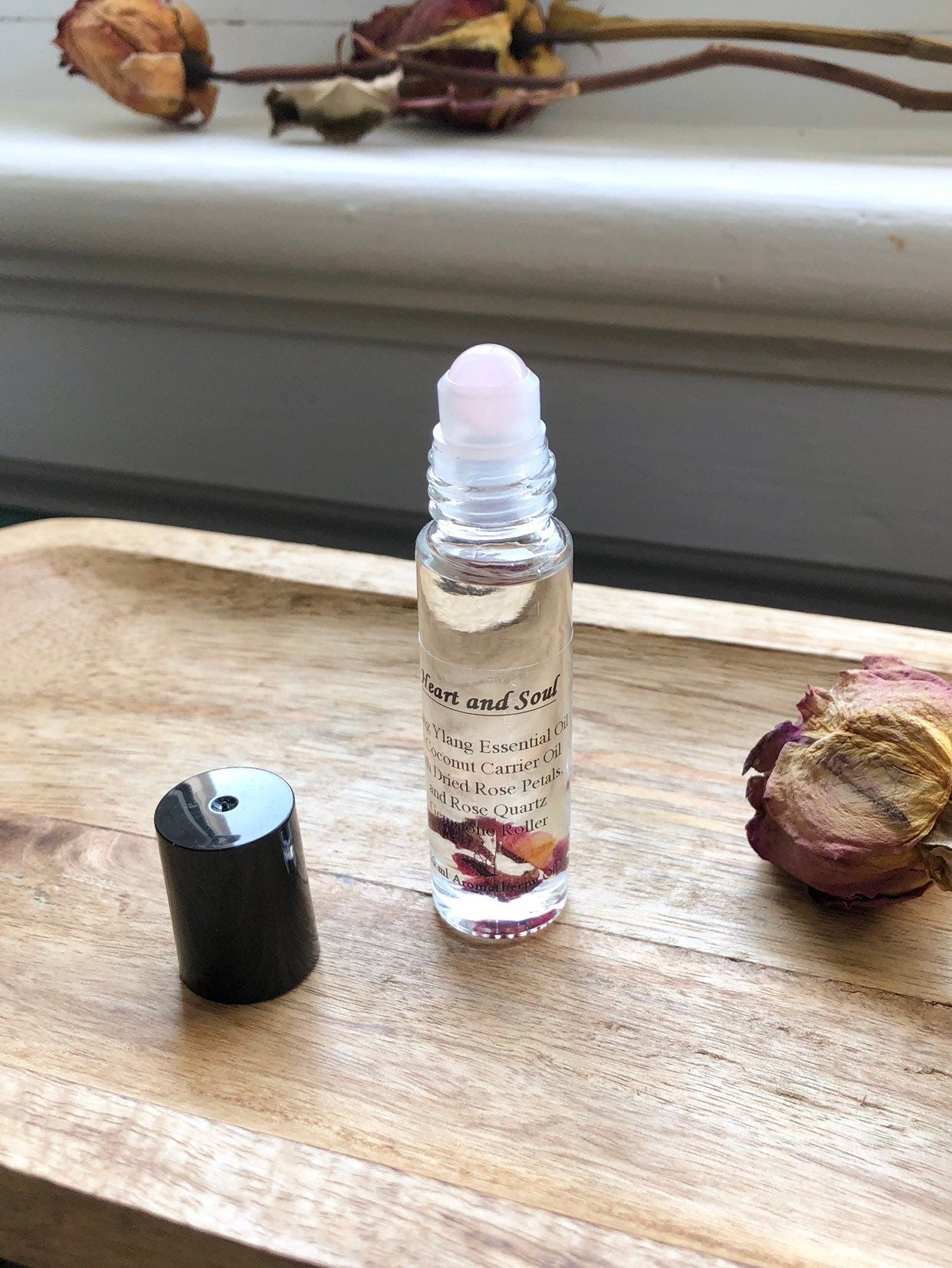Crystalline "Heart and Soul" Essential Oil Roller - Rose Quartz and Ylang Ylang