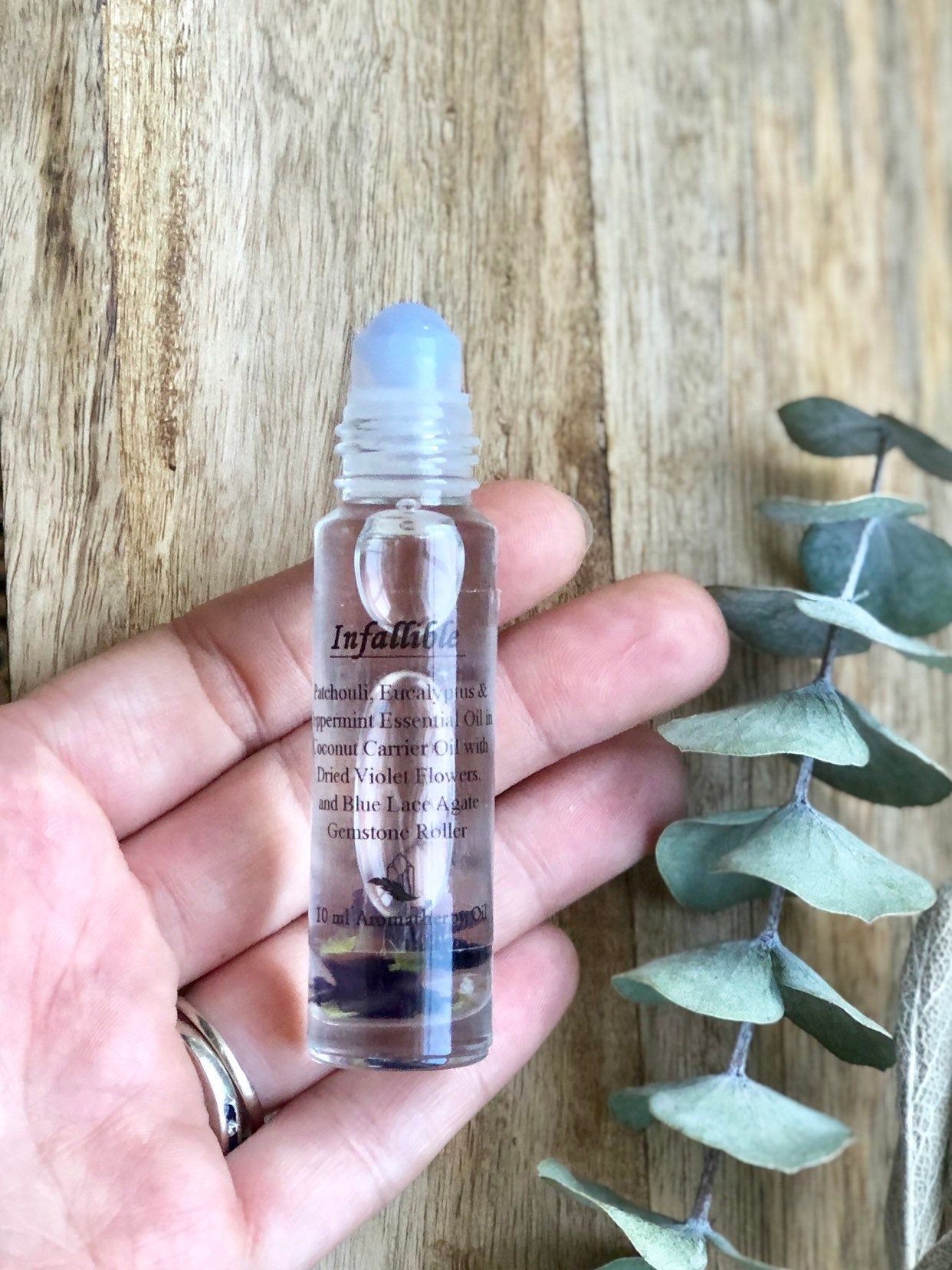 Custom Crystalline "Infallible" Essential Oil Roller - Patchouli, Eucalyptus and Peppermint with Sodalite Gemstone Roller