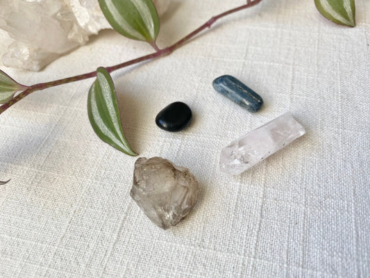 Activation Crystal Set - Danburite, Shungite, Kyanite and Elestial Quartz with Pouch