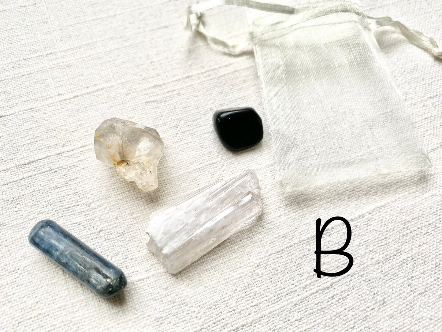 Activation Crystal Set - Danburite, Shungite, Kyanite and Elestial Quartz with Pouch