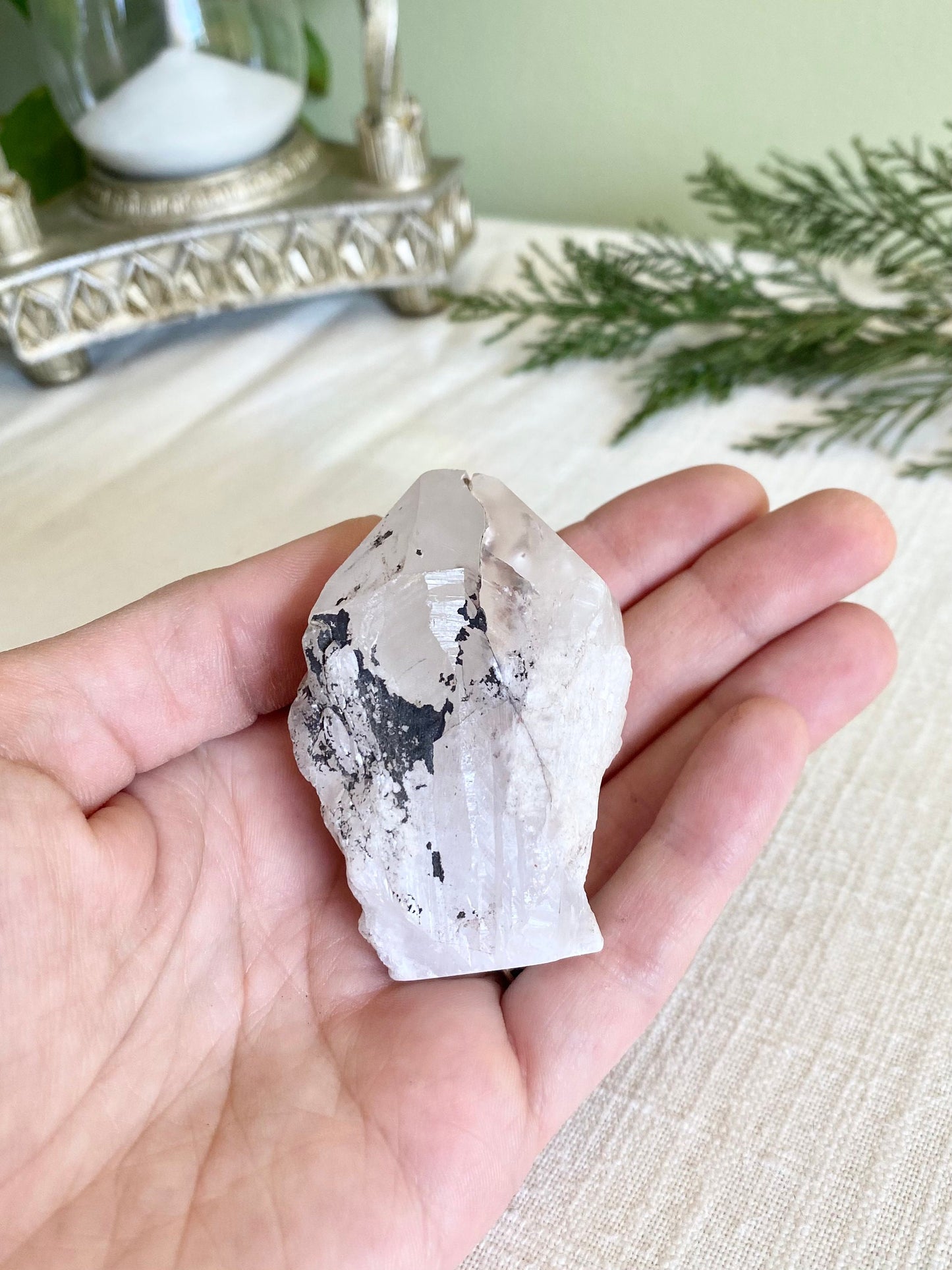 Candle Quartz Crystal Point - Self Standing with Manganese