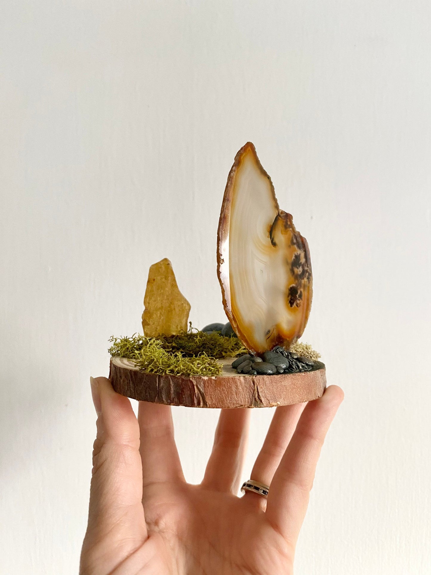 SACRED PORTAL ~ Stone and Moss Sculpture Home Decor:  Agate and Amber Hand sculpted Portal