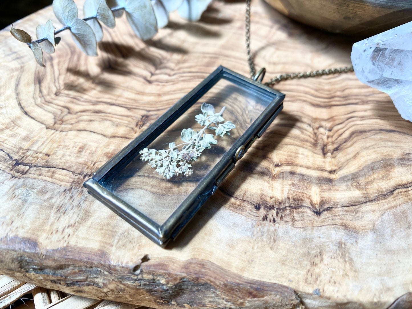 Locket - Pressed Oregano Flower Glass Keepsake ~ Rectangle ~ Curiosity Collection