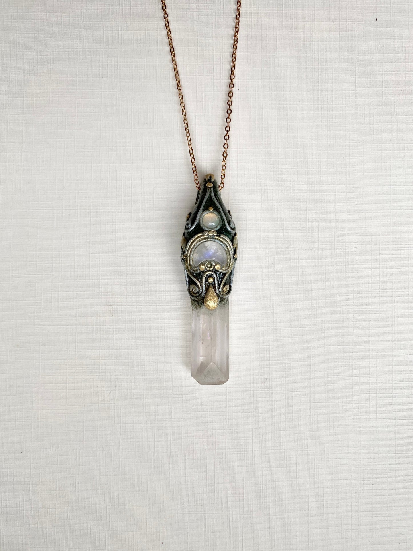 Lunar Ascendant Collection - Rainbow Danburite Woodland Style Necklace with Moonstone and Opal- Inspired Original