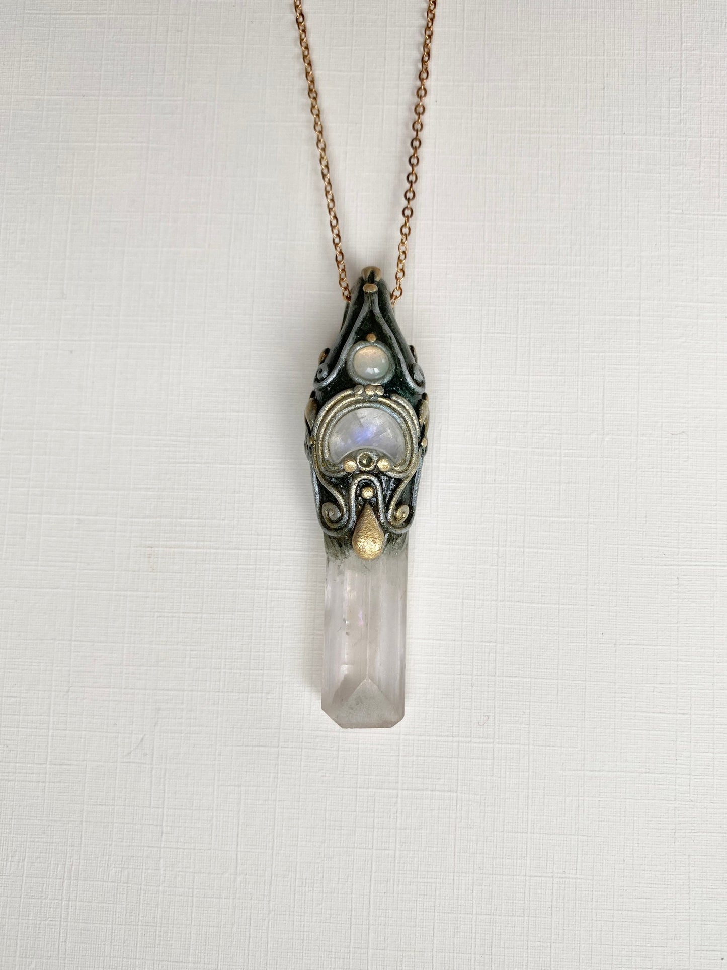 Lunar Ascendant Collection - Rainbow Danburite Woodland Style Necklace with Moonstone and Opal- Inspired Original