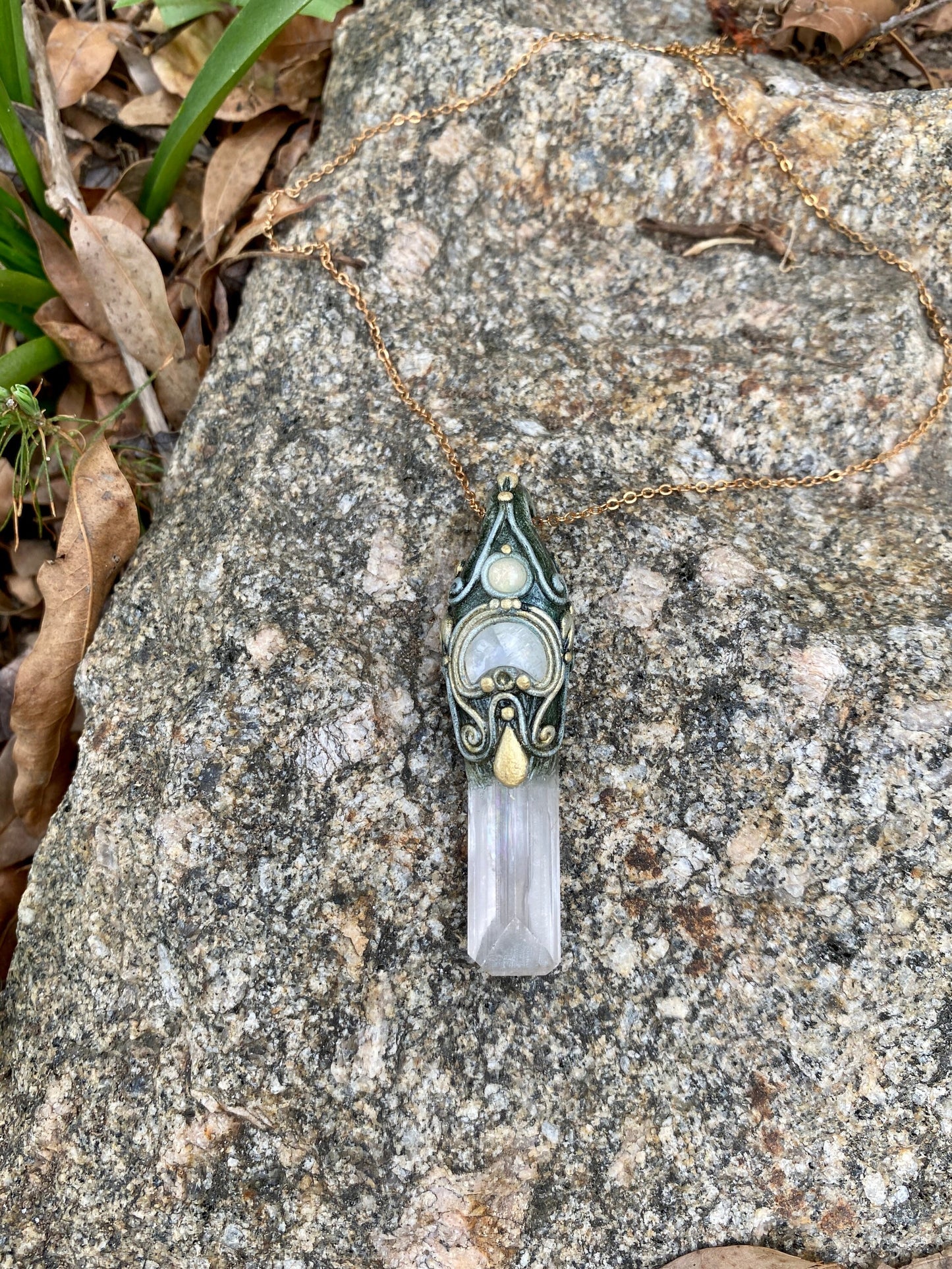 Lunar Ascendant Collection - Rainbow Danburite Woodland Style Necklace with Moonstone and Opal- Inspired Original