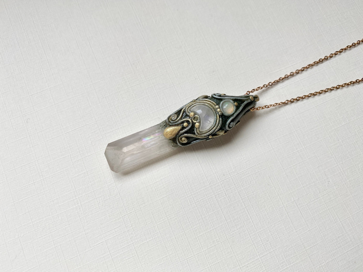 Lunar Ascendant Collection - Rainbow Danburite Woodland Style Necklace with Moonstone and Opal- Inspired Original