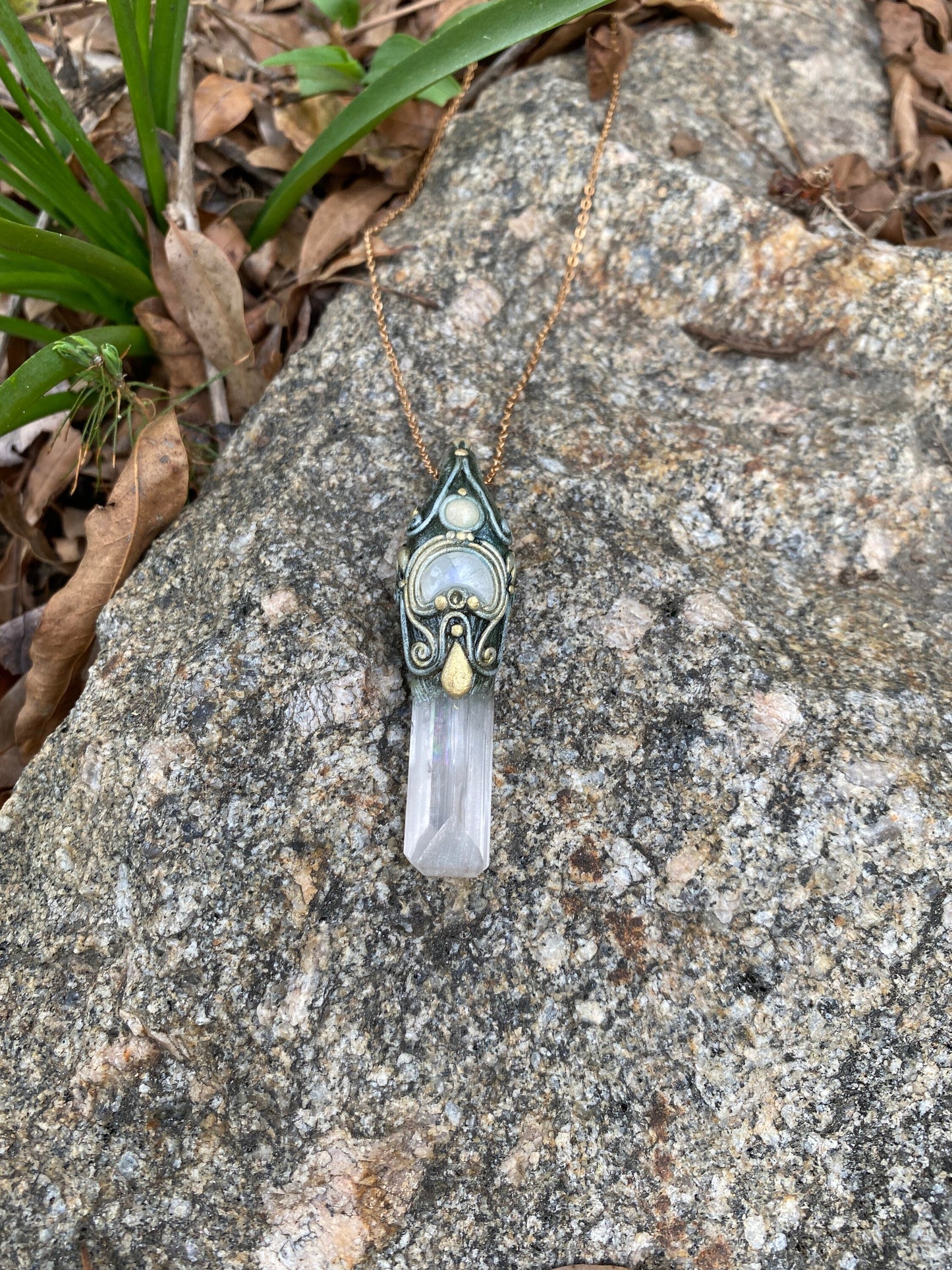 Lunar Ascendant Collection - Rainbow Danburite Woodland Style Necklace with Moonstone and Opal- Inspired Original