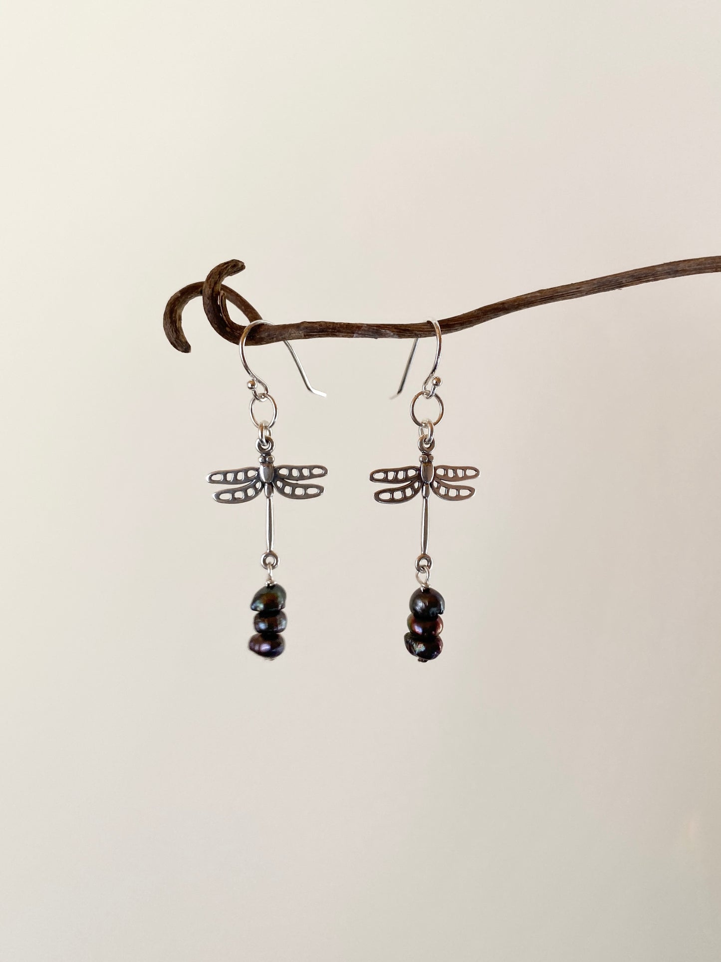 Dragonfly Freshwater Pearl Earrings in Sterling Silver