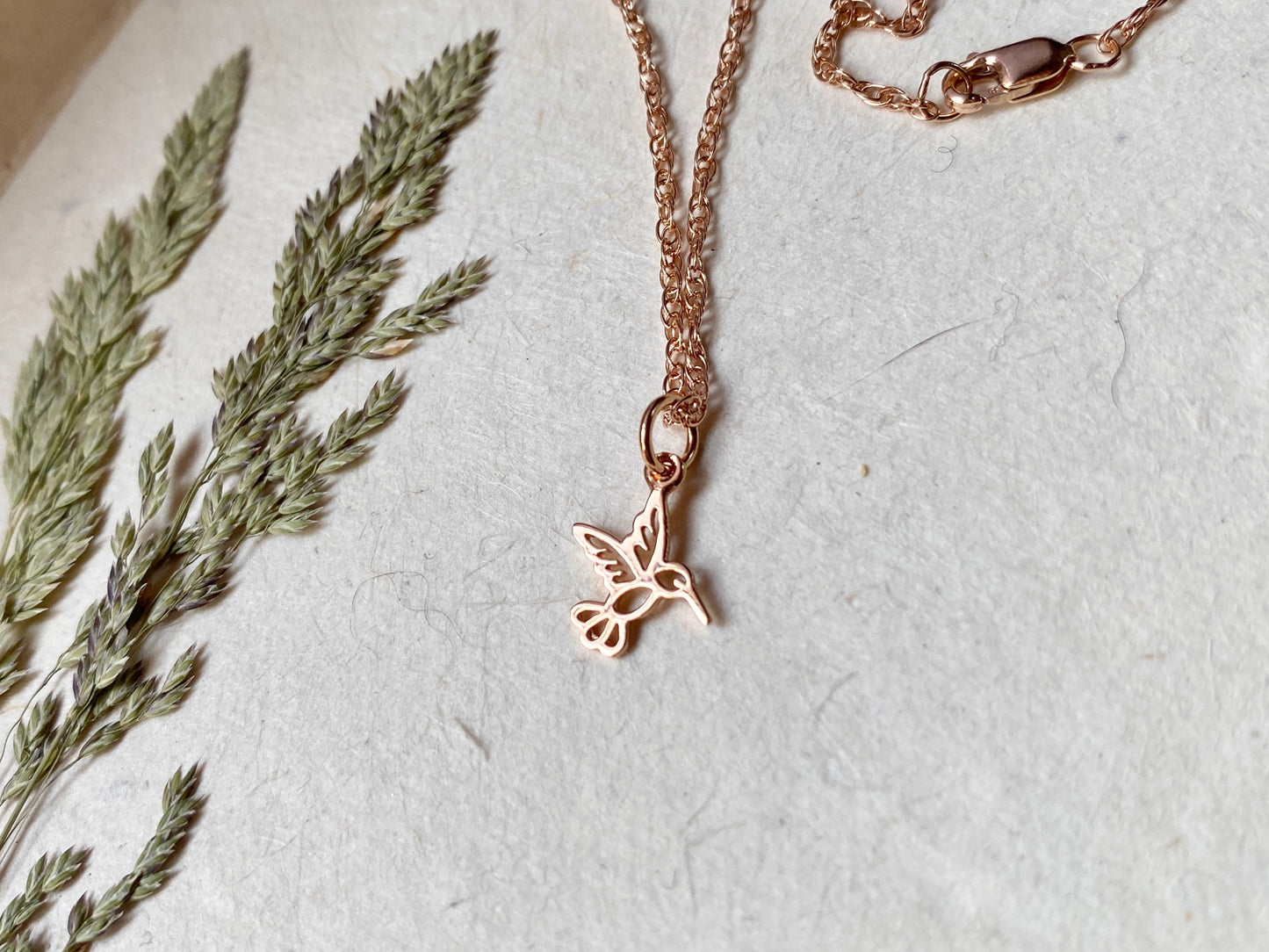 Rose Gold Hummingbird  ~ 14K Rose Gold Fill Charm Necklace - Sacred Symbols Series