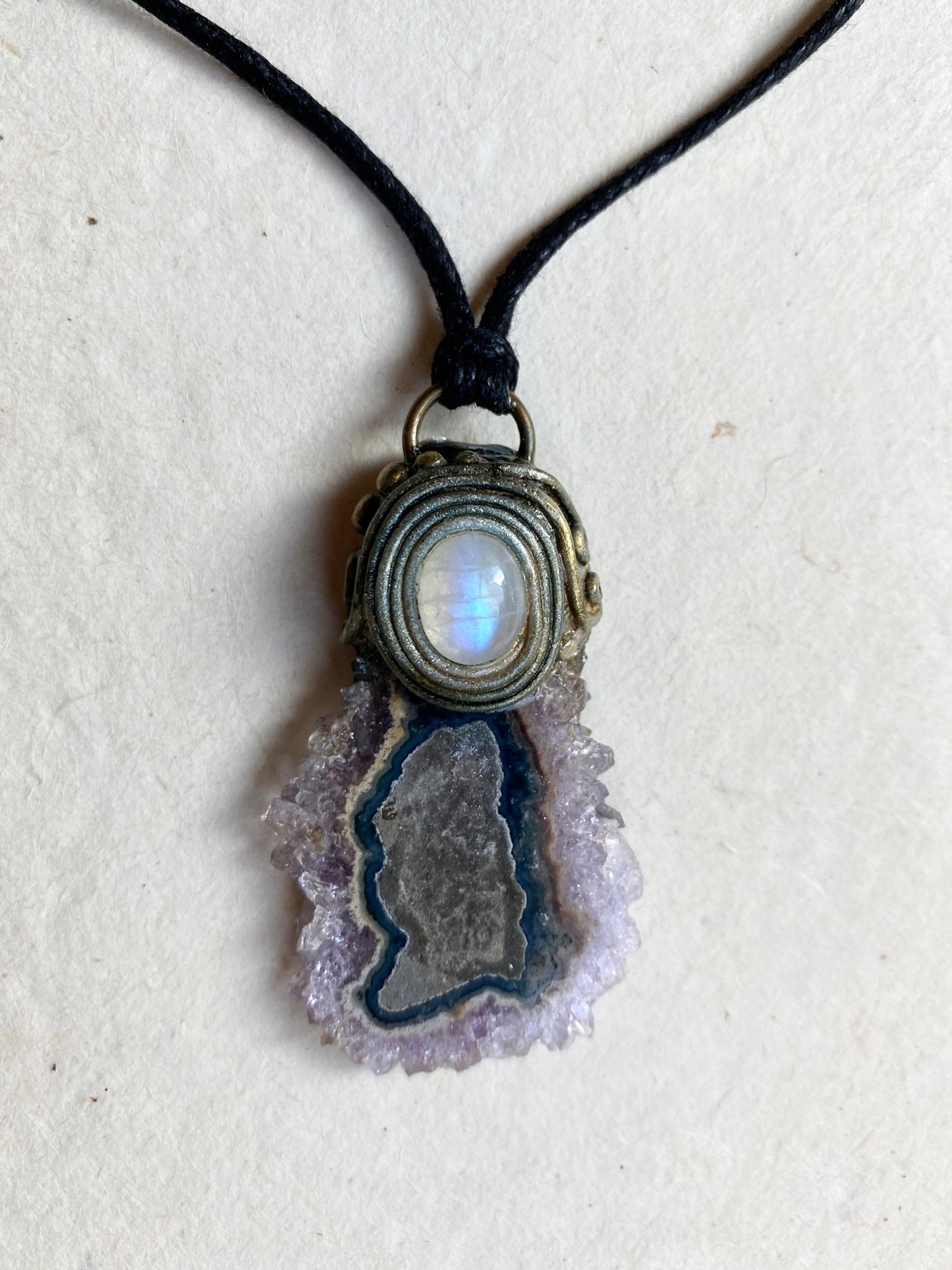 Priestess Series ~ Amethyst Flower and Moonstone Clay Necklace