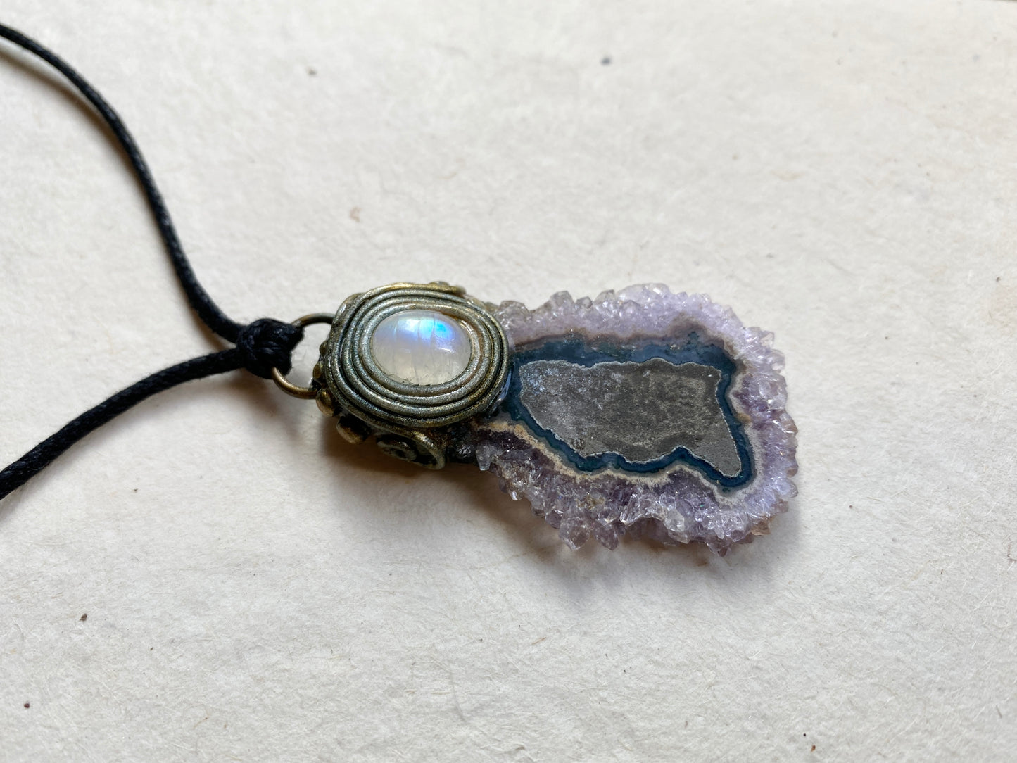 Priestess Series ~ Amethyst Flower and Moonstone Clay Necklace