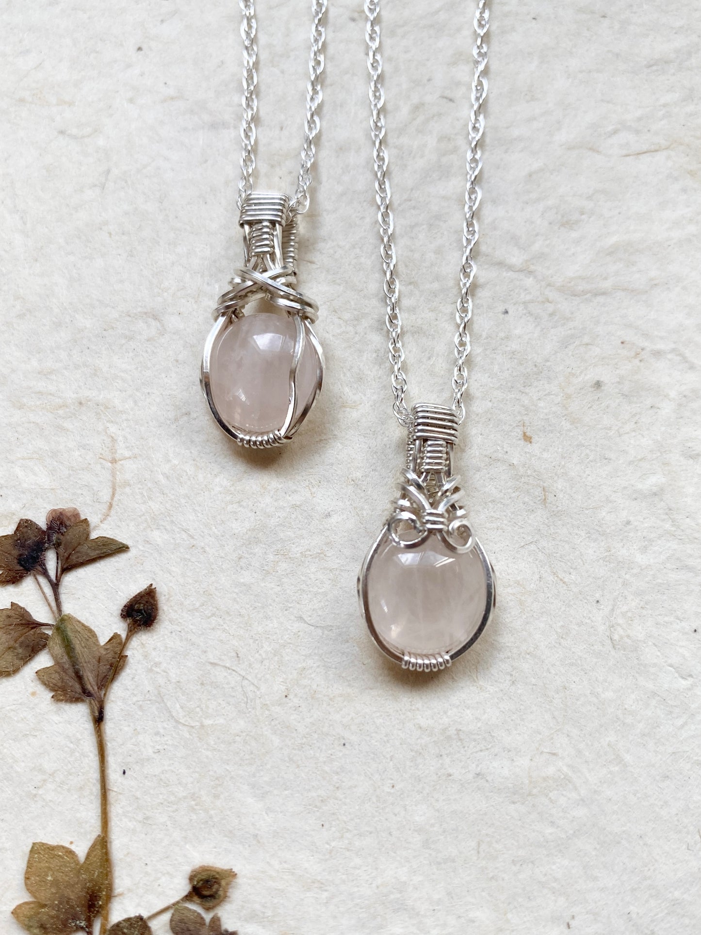 Rose Quartz Wrapped in Sterling Silver or Rose Gold - Chain included