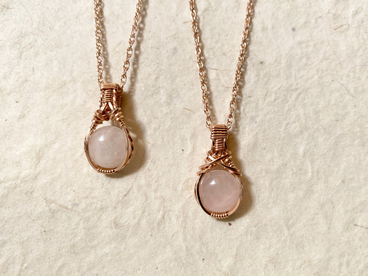 Rose Quartz Wrapped in Sterling Silver or Rose Gold - Chain included
