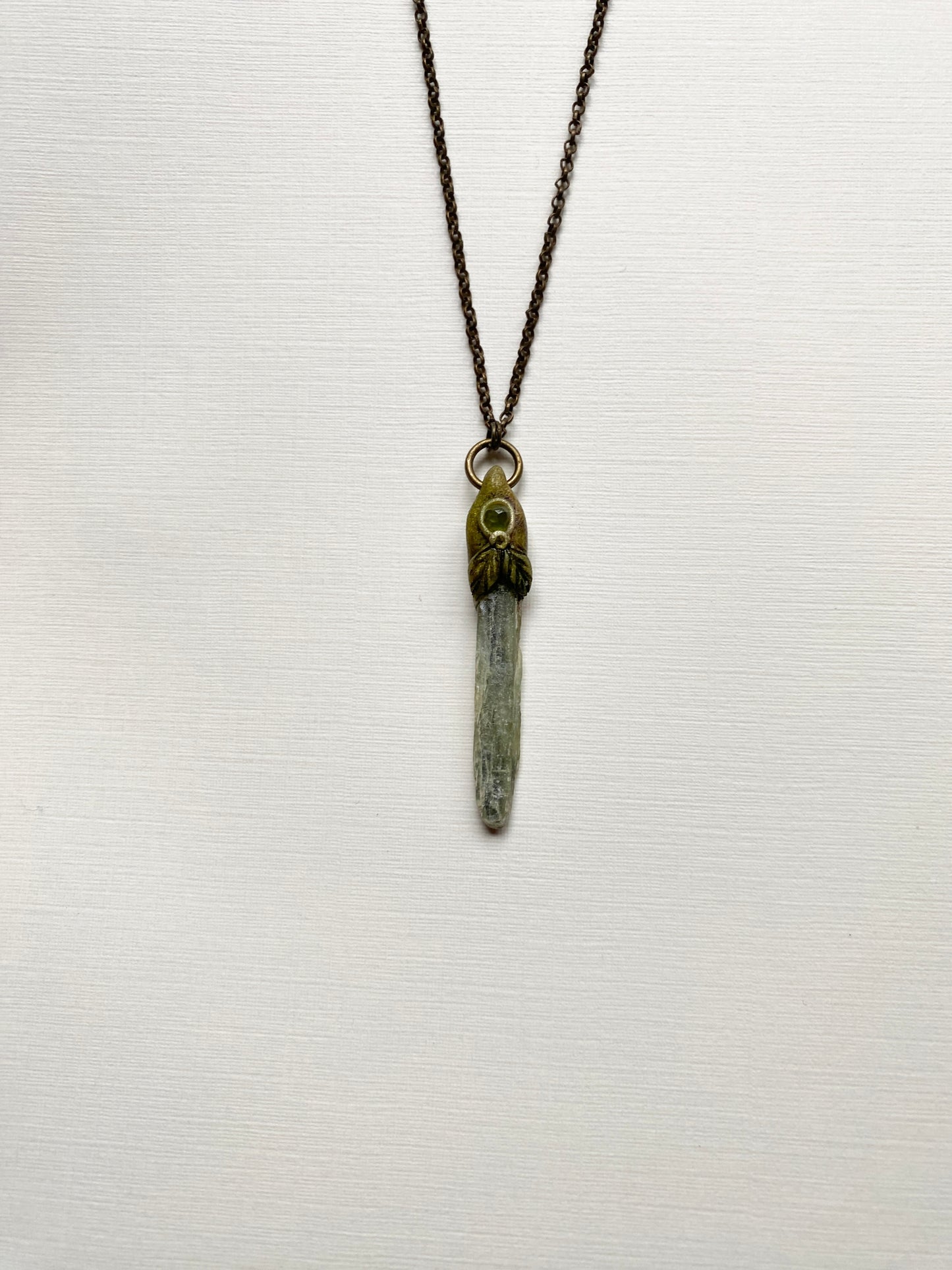 Green Kyanite and Peridot Clay Woodland Style Necklace