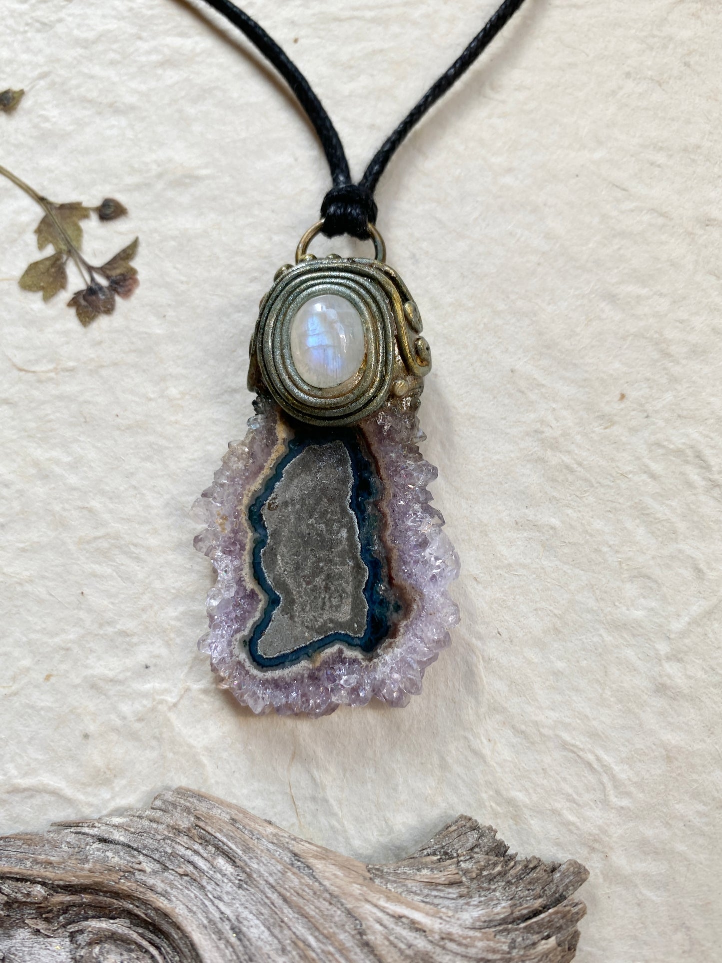 Priestess Series ~ Amethyst Flower and Moonstone Clay Necklace