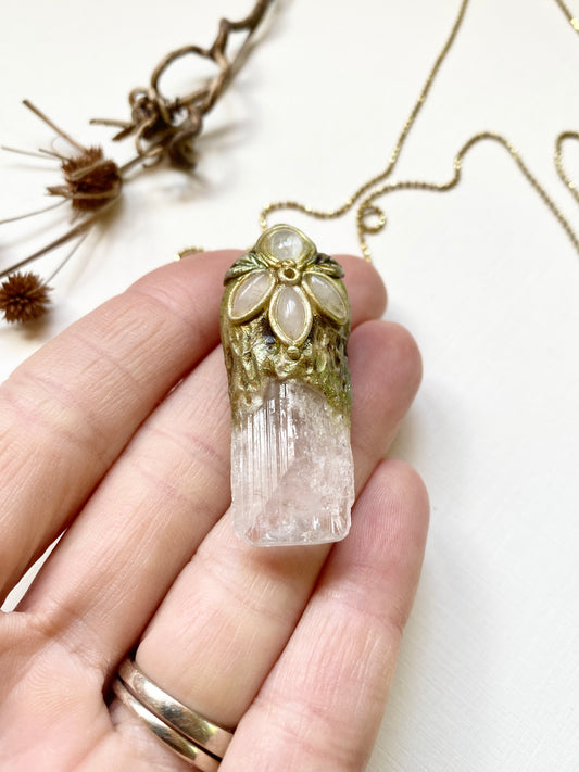 Danburite, Rose Quartz & Moonstone Clay Woodland Necklace