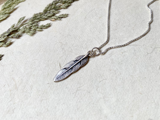 Silver Feather ~ Sterling Silver Charm Necklace - Sacred Symbols Series