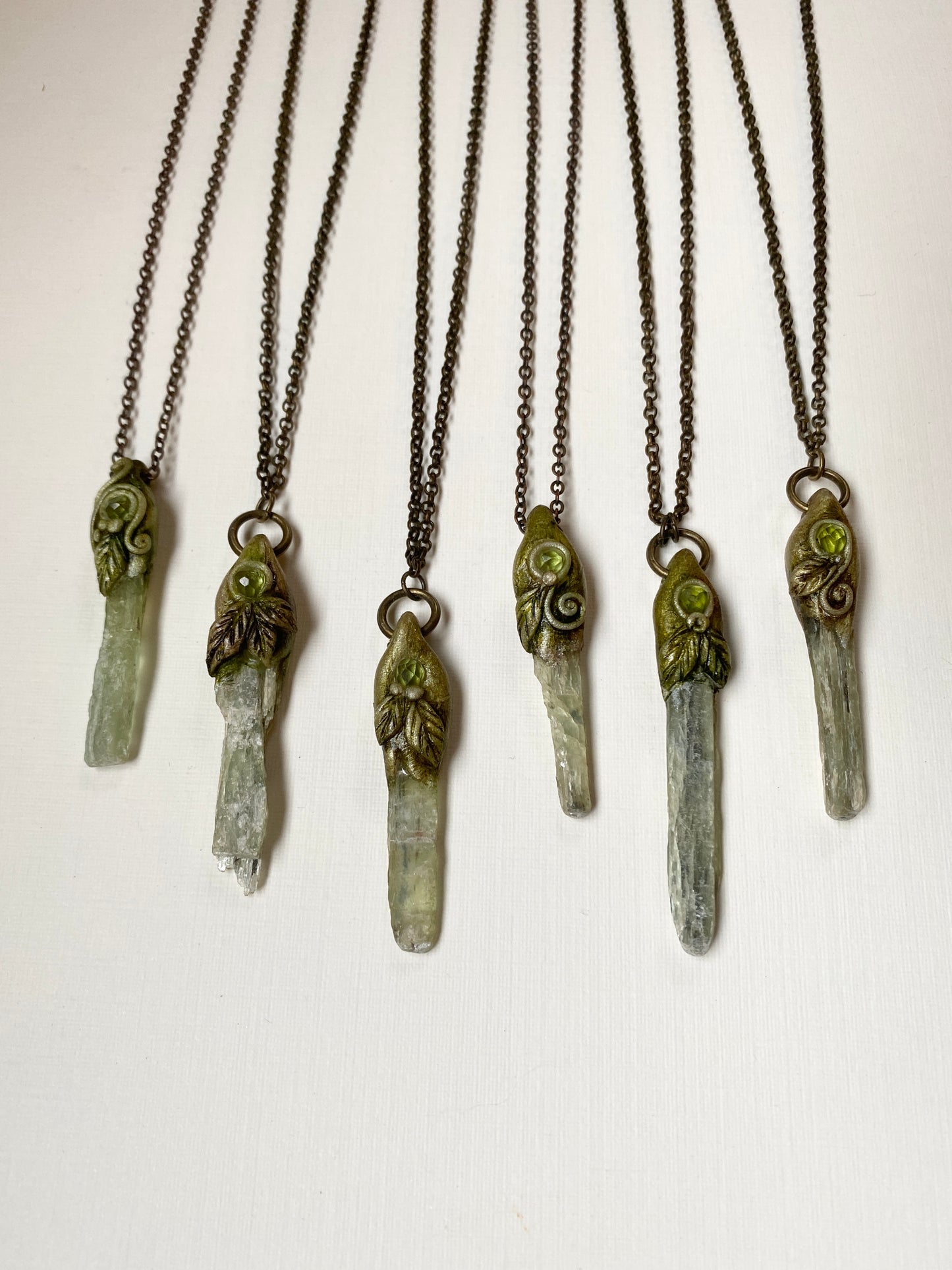 Green Kyanite and Peridot Clay Woodland Style Necklace