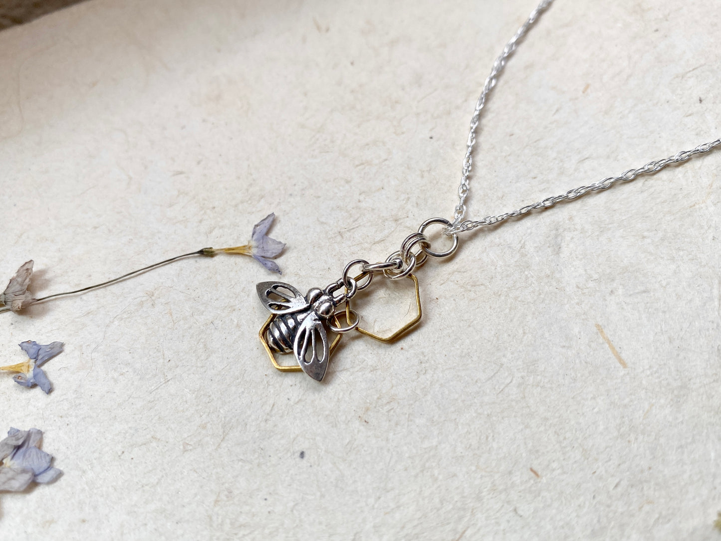 Busy Bee Earrings ~ Sterling Silver and Brass Bee and Honeycomb Charm Earrings