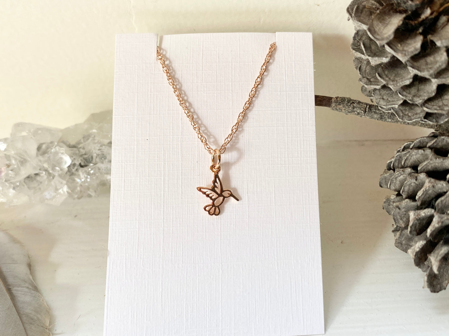 Rose Gold Hummingbird  ~ 14K Rose Gold Fill Charm Necklace - Sacred Symbols Series