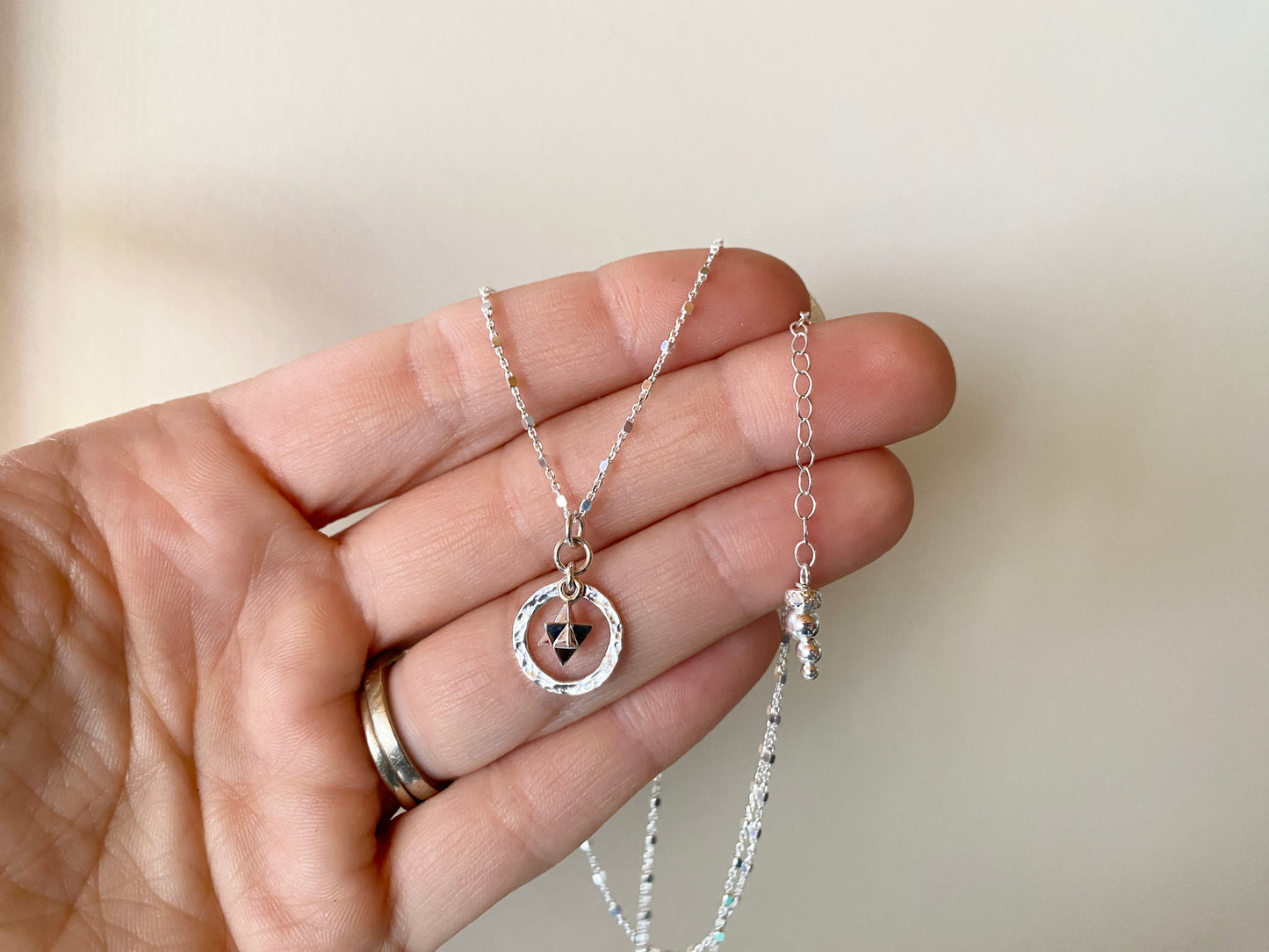 Merkaba Light ~ Sterling Silver Adjustable Charm Necklace - Sacred Symbols Series